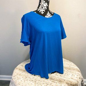 LOFT Womens Top Large Blue Blouse Back Flutter Sleeve